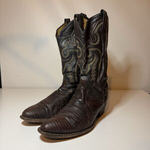VTG Tony Lama 8536 Teju Lizard Leather Cognac Brown Cowboy Boots Men's Sz 11 D
